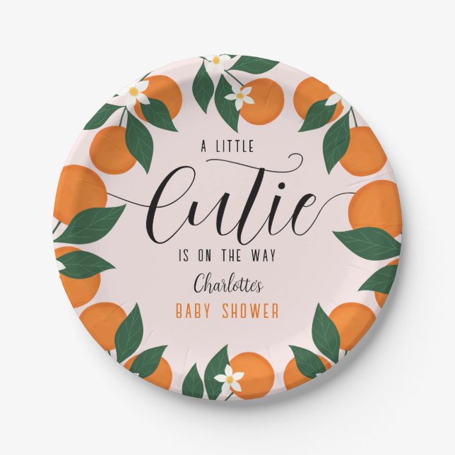 Little Cutie Baby Shower Citrus Orange Party  Paper Plate (Front)