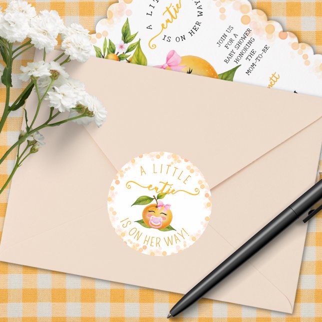 Little Cutie Baby Shower Classic Round Sticker (Creator Uploaded)