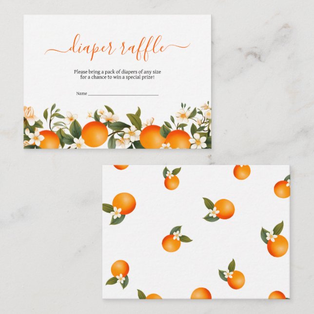 Little cutie baby shower diaper raffle orange enclosure card (Front/Back)