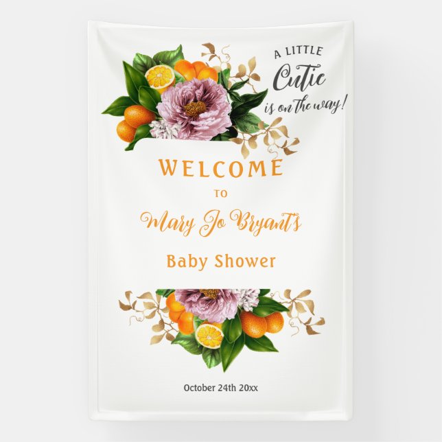 Little Cutie Baby Shower Floral and Fruit Banner (Vertical)
