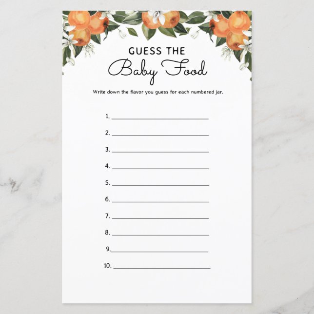 Little Cutie Baby Shower Guess The Baby Food Game  (Front)