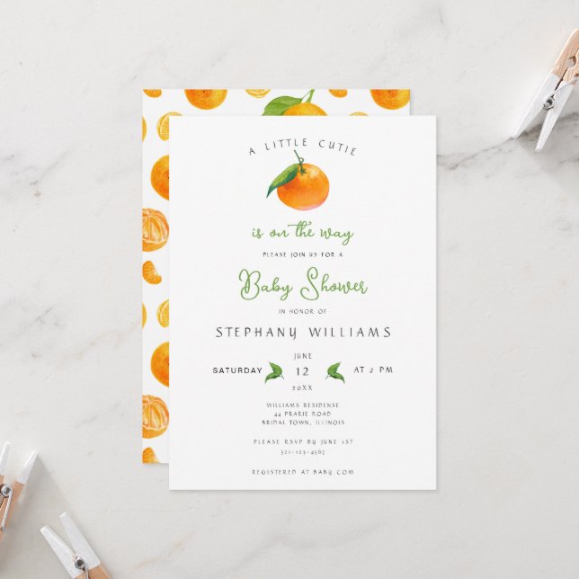 Little Cutie Baby Shower Invitation (Front/Back In Situ)