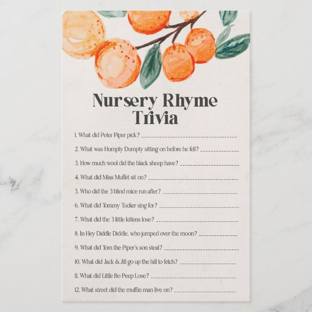 little cutie baby shower nursery rhyme trivi game  (Front)