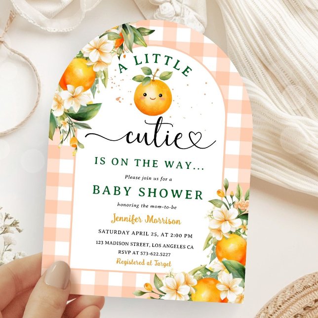 Little Cutie Baby Shower Orange Citrus Arched Invitation (Creator Uploaded)