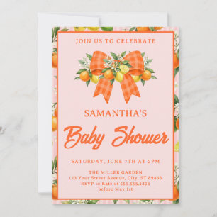 Little Cutie Baby Shower Orange Gingham Bow Invitation
