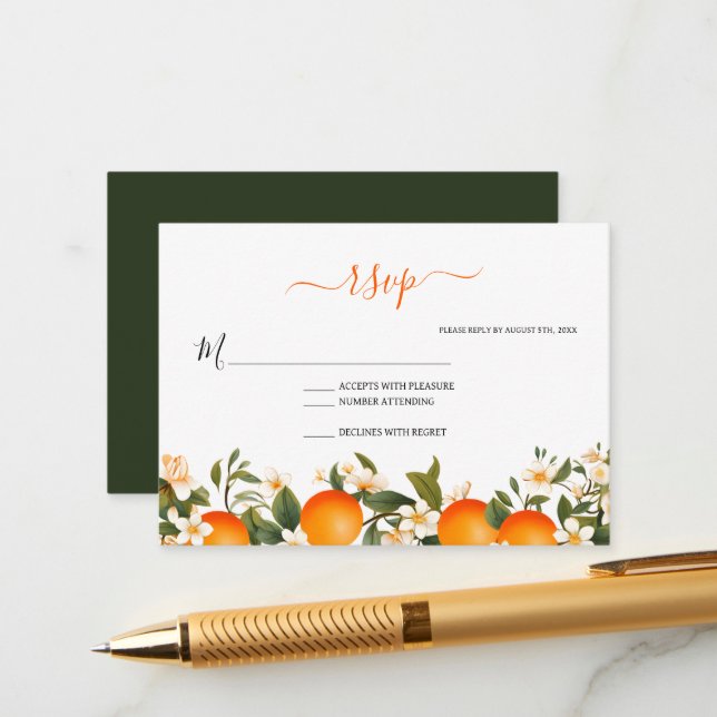 Little cutie baby shower orange RSVP Enclosure Card (Front/Back In Situ)