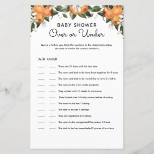 Little Cutie Baby Shower Over and Under Game Cards