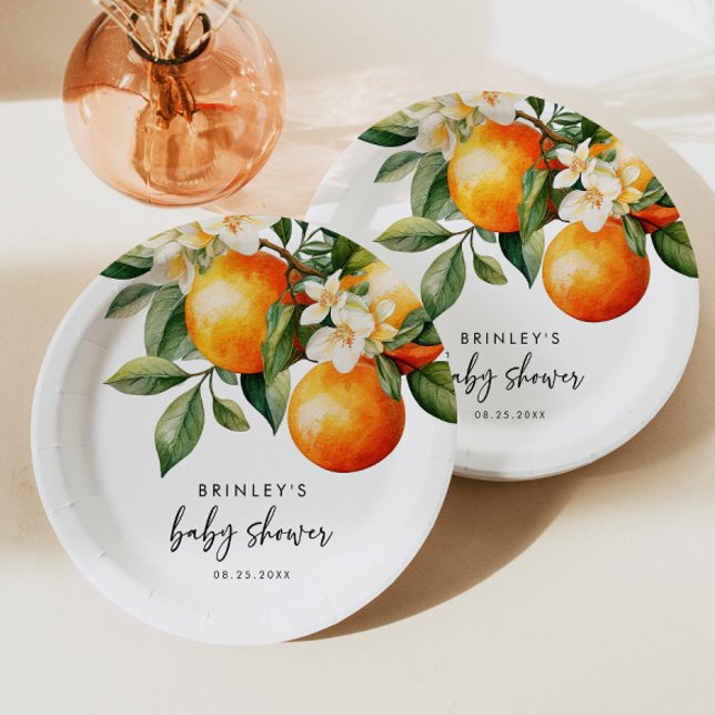 Little Cutie Baby Shower Paper Plate Citrus Orange (Creator Uploaded)