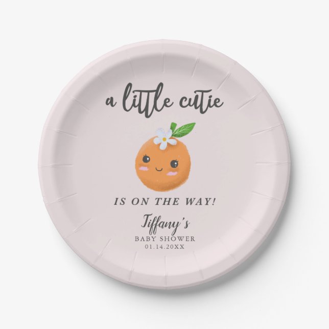 Little Cutie Baby Shower Pink Clementine Paper Plate (Front)