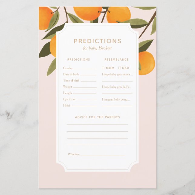 Little Cutie Baby Shower Predictions and Advice (Front)
