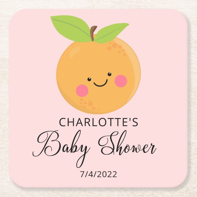 Little cutie Baby Shower Square Paper Coaster (Front)