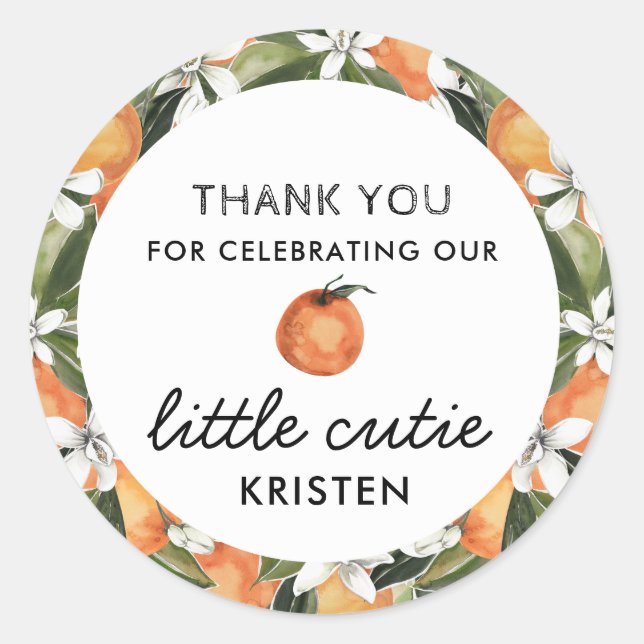 Little Cutie Baby Shower Thank You Favour Classic Round Sticker (Front)