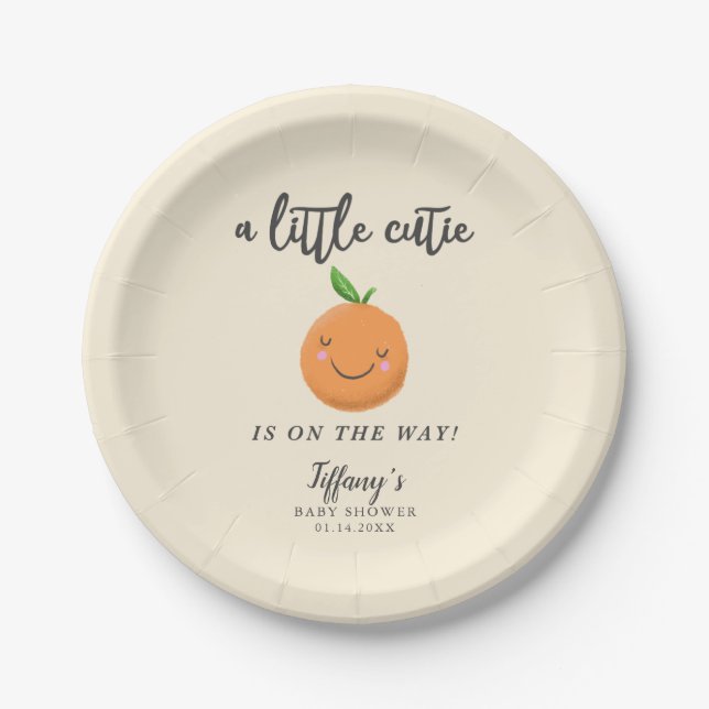 Little Cutie Baby Shower Yellow Clementine Paper Plate (Front)
