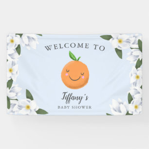 Little Cutie Blue Floral Wreath Welcome Banner