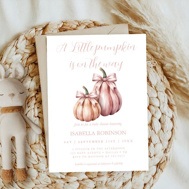 Little Cutie Bow Pink Pumpkin girl Baby Shower Invitation (Creator Uploaded)