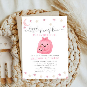 Little Cutie Bow Pink Pumpkin girl Baby Shower Invitation