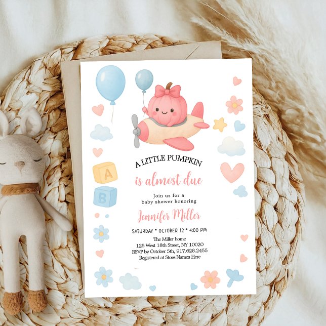 Little Cutie Bow Pink Pumpkin girl Baby Shower Invitation (Creator Uploaded)