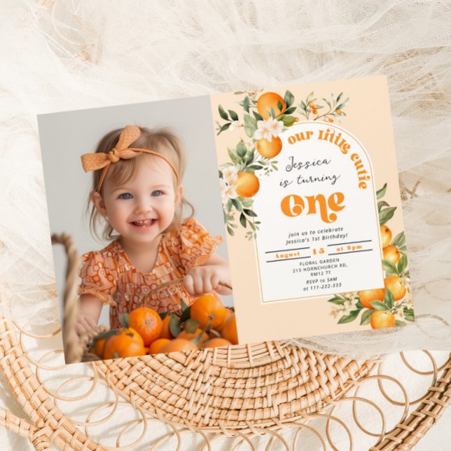 Little Cutie citrus 1st birthday girl photo Invitation (Creator Uploaded)