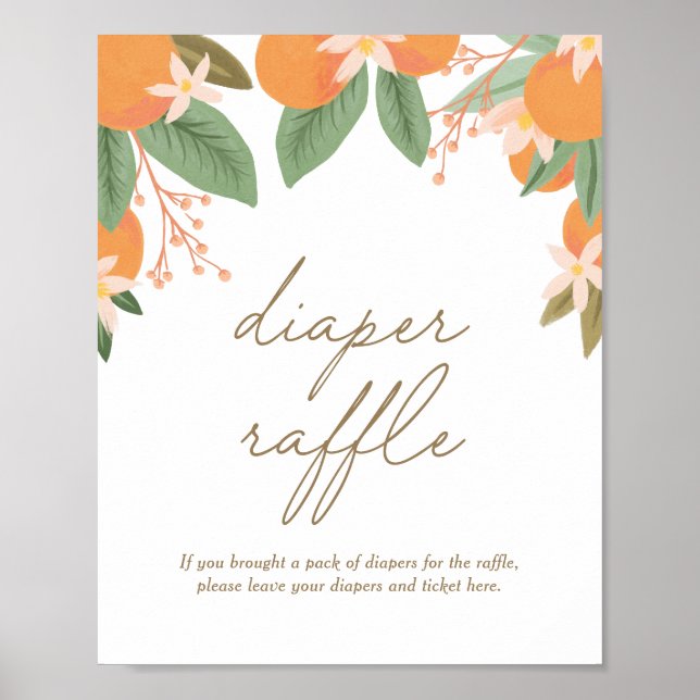 Little Cutie Citrus Baby Shower Diaper Raffle Sign (Front)