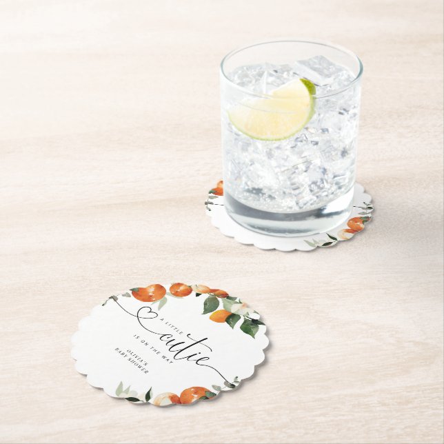 Little cutie citrus baby shower paper coaster (Insitu)