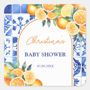 Little Cutie Citrus Baby Shower Square Sticker