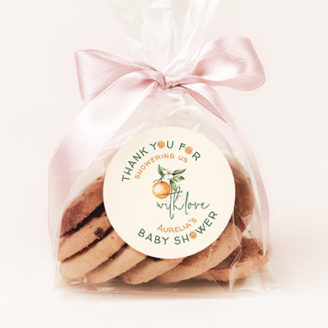 Little Cutie Citrus Baby Shower Thank You Favour Classic Round Sticker (Creator Uploaded)