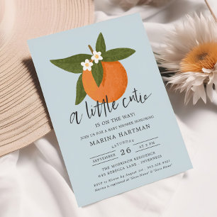 Little Cutie Citrus Blossoms Baby Shower Blue Invitation