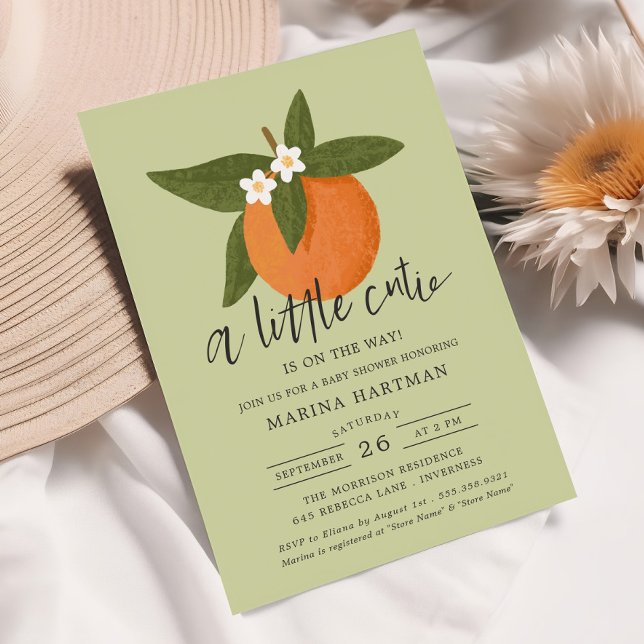 Little Cutie Citrus Blossoms Baby Shower Green Invitation (Creator Uploaded)