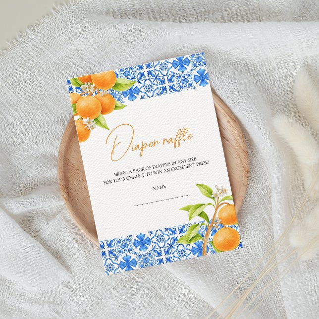 Little Cutie Citrus Diaper Raffle Baby Shower Enclosure Card (little cutie is on the way diaper raffle baby shower enclosure card)