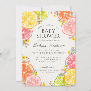 Little Cutie Citrus Floral Orange Baby Shower Invitation