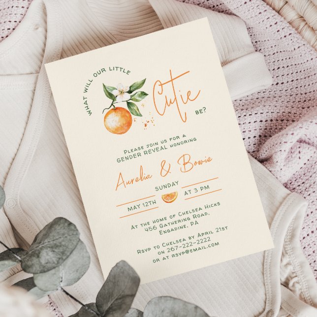 Little Cutie Citrus Gender Reveal Baby Shower Invitation (Creator Uploaded)