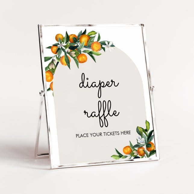 Little Cutie Citrus Orange Baby Diaper Raffle Poster (Gender Neutral Citrus Baby Shower Diaper Raffle Sign
)