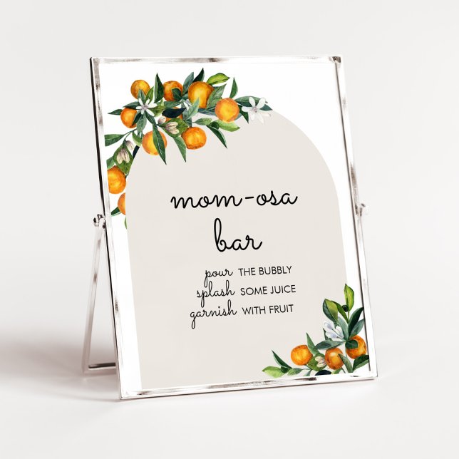 Little Cutie Citrus Orange Baby Shower Mum Osa Bar Poster (Gender Neutral Citrus Baby Shower Mom Osa Bar Sign)