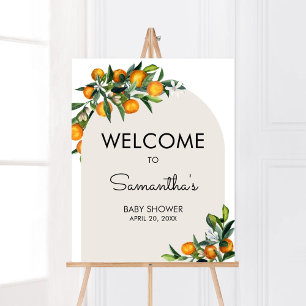 Little Cutie Citrus Orange Baby Shower Welcome Poster