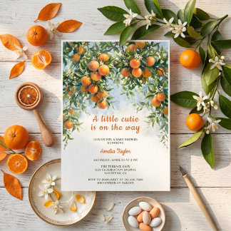 Little Cutie Citrus Orange Blossom Baby Shower Invitation