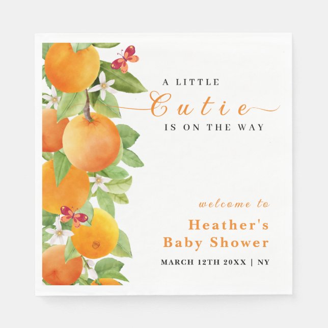 Little Cutie Citrus Orange Clementine Baby Shower  Napkin (Front)