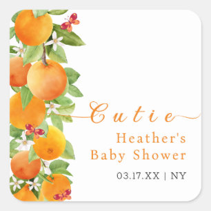 Little Cutie Citrus Orange Clementine Baby Shower  Square Sticker