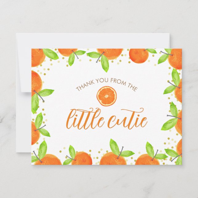 Little Cutie Citrus Orange Clementine Baby Shower Thank You Card (Front)