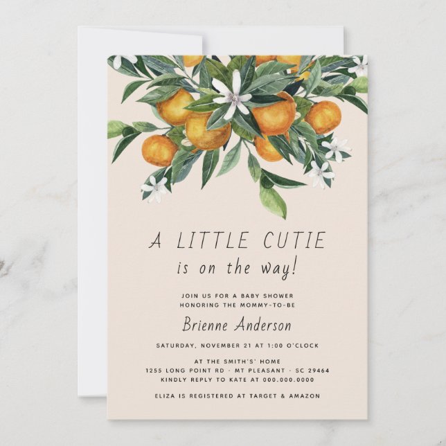 Little Cutie Citrus Orange Neutral Baby Shower Invitation (Front)