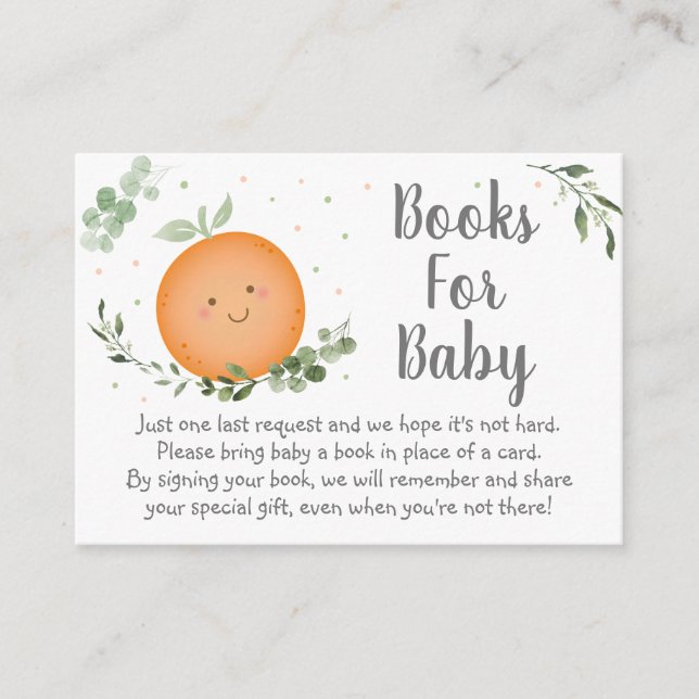 Little Cutie Clementine Baby Shower Book Request Enclosure Card (Front)