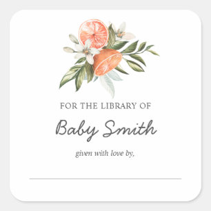 Little Cutie Clementine Baby Shower Bookplate Square Sticker