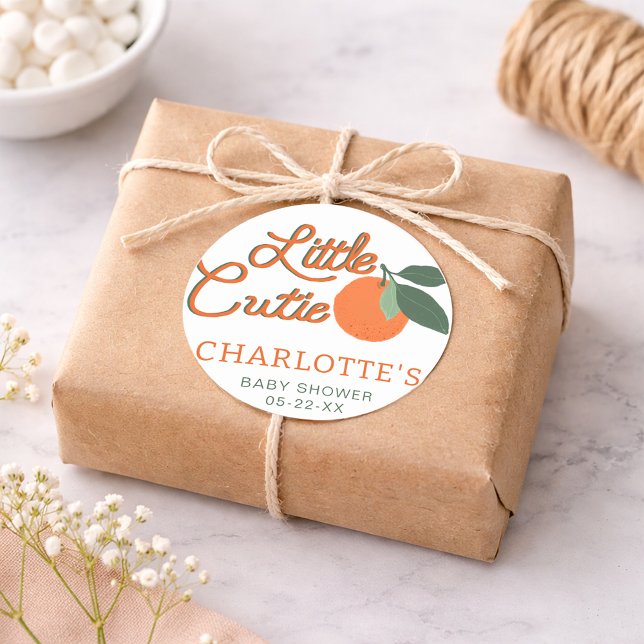 Little Cutie Clementine Baby Shower Favour Sticker (Little Cutie Favor Sticker)
