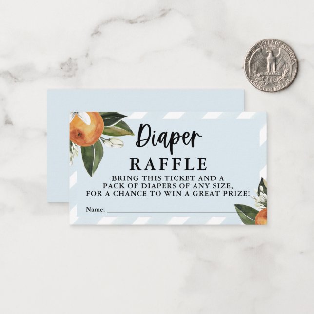 Little Cutie Clementine Boy Diaper Raffle Card (Front/Back In Situ)
