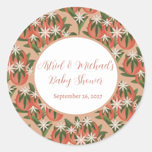 Little Cutie Clementine| Citrus Theme Baby Shower Classic Round Sticker (Front)