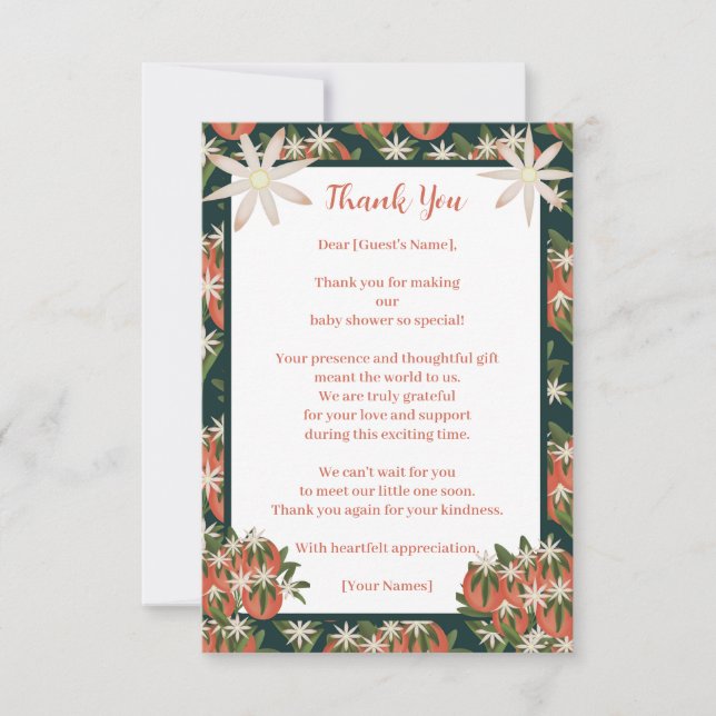 Little Cutie Clementine| Citrus Theme Baby Shower  Thank You Card (Front)