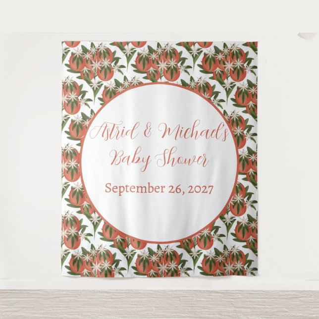 Little Cutie Clementine Neutral Baby Shower Tapestry (Front)