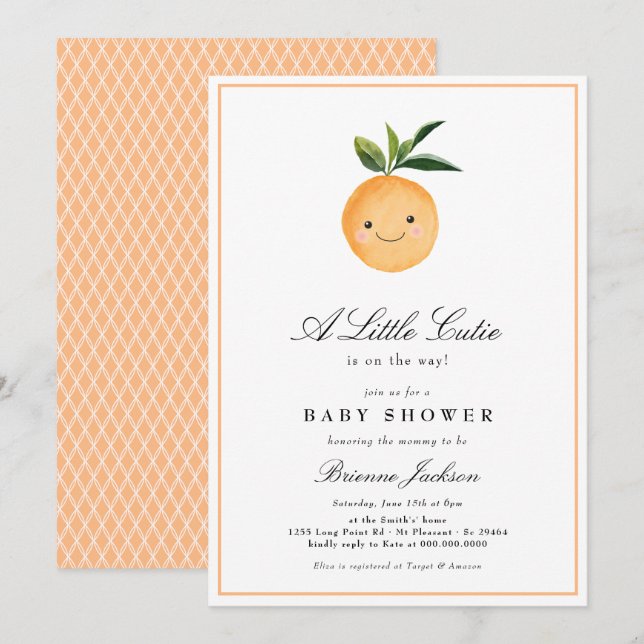 Little Cutie Clementine Orange Modern Baby Shower  Invitation (Front/Back)