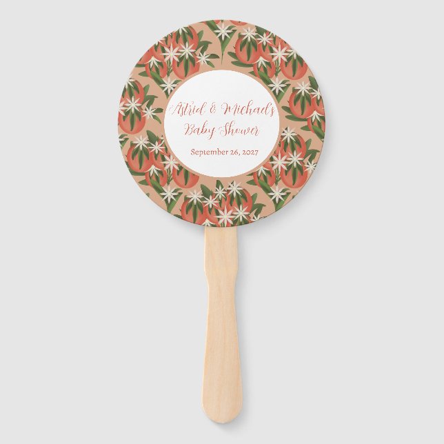 Little Cutie Clementine Pink Girl Baby Shower Hand Fan (Front)