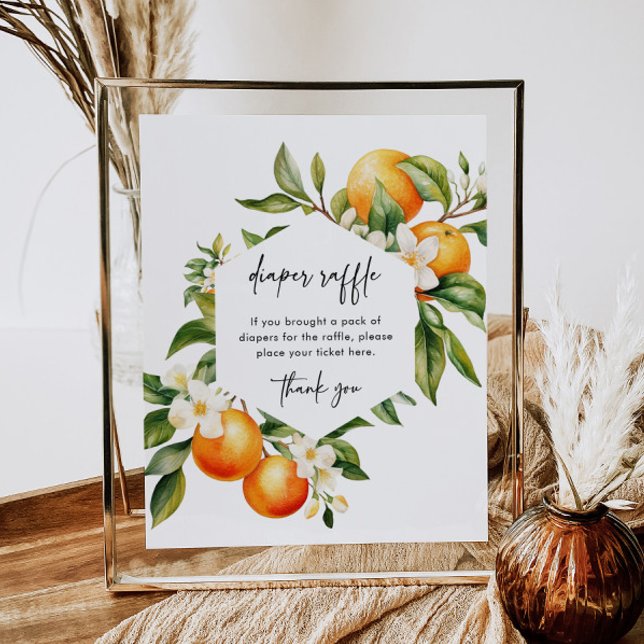 Little Cutie Diaper Raffle Sign Citrus Baby Shower (Creator Uploaded)