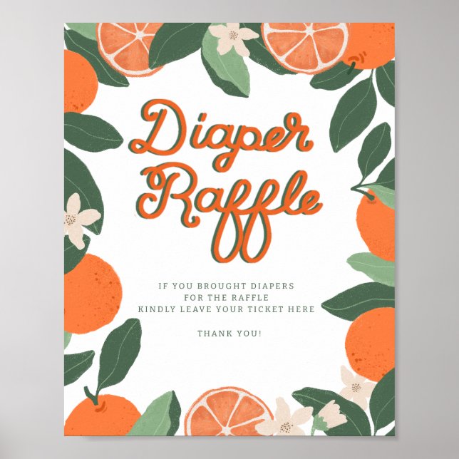 Little Cutie Diaper Raffle Sign – Clementine Citru (Front)